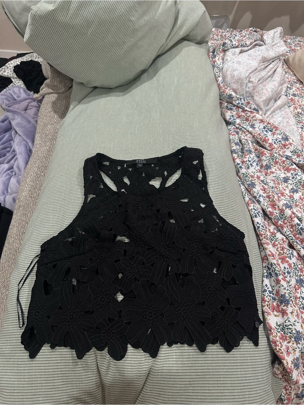 Vintage Guess Black Floral Crochet Crop Top